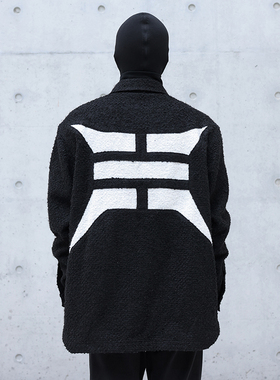 CHSM秋冬潮流粗花呢编织小香风羊毛开衫外套衬衫短宽廓形夹克