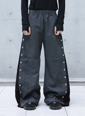 CHRYSOMALLON秋冬针织解构拼接水洗棉排扣潮流休闲opium阔腿裤