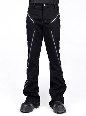 CHSM微弹水洗牛仔裤男春夏薄款暗黑高街潮牌修身拉链微喇叭长裤