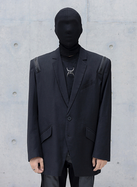 CHRYSOMALLON黄明昊同款小众垫肩宽肩拉链装饰休闲宽松西装西装