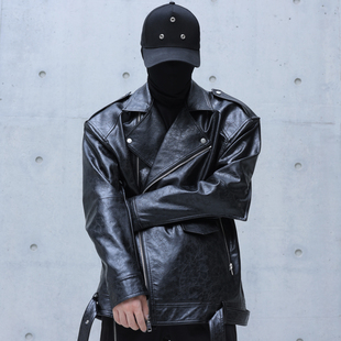 CHRYSOMALLON 视觉系小众原创设计仿油蜡皮尖角廓形机车皮衣夹克