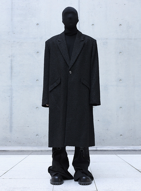 CHRYSOMALLON粗花呢编织小香风羊毛中长款宽肩垫肩男士大衣外套