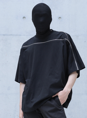 CHRYSOMALLON 2025新款纯色百搭男女同款解构拉链拼接短袖T恤