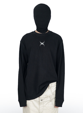 CHSM水银烫印LOGO长袖T恤男2023春新款潮牌纯棉宽松圆领内搭上衣