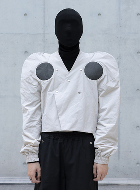 CHRYSOMALLON立体剪裁夹克男女暗黑潮流设计感短款耸肩修身外套