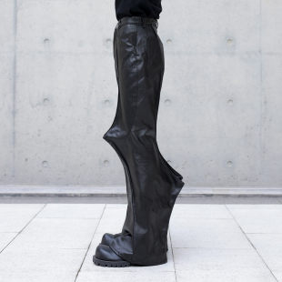 皮裤 CHRYSOMALLON涂层牛仔暗黑先锋喇叭裤 opium反关节视觉系蜡裤