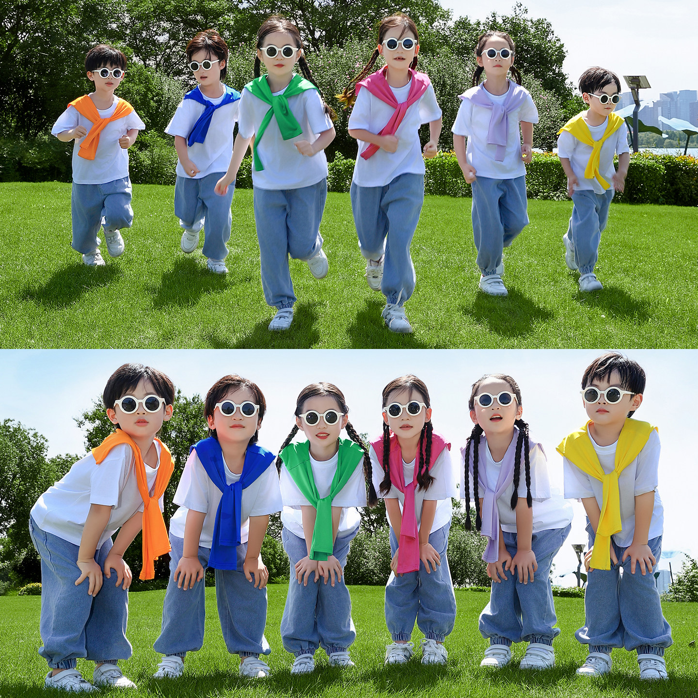 儿童啦啦队演出服小学生运动会开幕式方阵入场服装幼儿园合唱班服