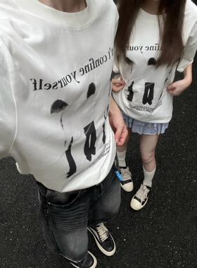 TSAOOJ三重人格印花复古短袖白色cleanfit标语重磅纯棉半袖T恤男