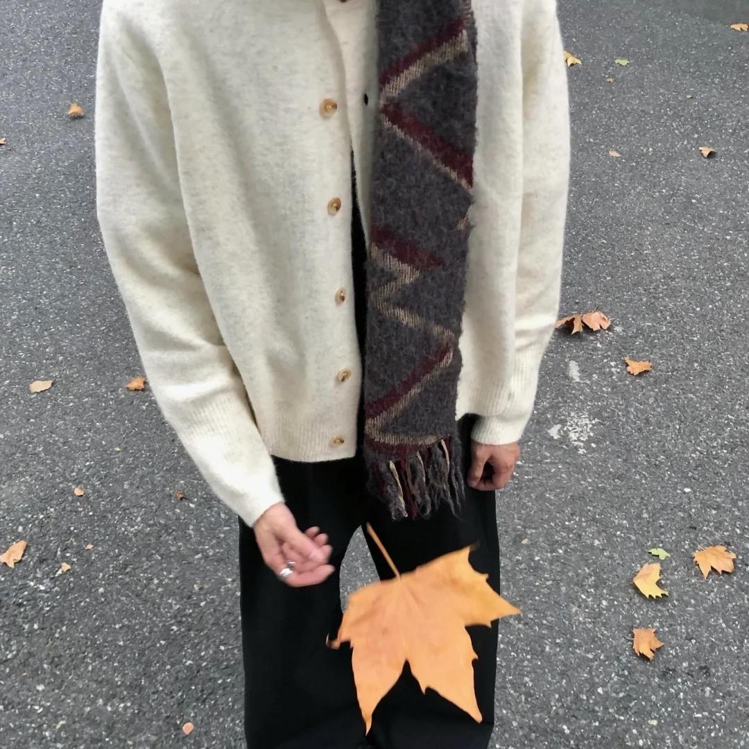 TSAOOJ羊毛混纺纽扣针织开衫圆领双纱2024秋冬百搭慵懒氛围感毛衣