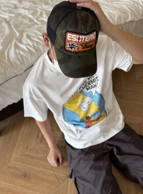 TSAOOJ 恶搞动画短袖辛普森电影漫画Cleanfit街头重磅纯棉半袖T恤