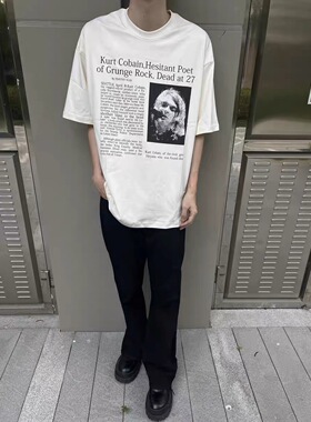 涅槃乐队vintage科特柯本人像印花短袖cleanfit高街重磅半袖T恤
