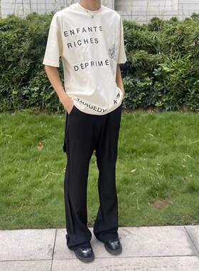 ERD忧郁富二代字母标语小孩短袖320g重磅纯棉小众cleanfit半袖T恤