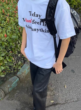 [TSAOOJ] 夏季CATSSTAC标语字母印花短袖黑白基础cleanfit简约T恤