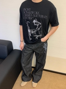 TSAOOJ复古素描数码直喷印花短袖320g重磅纯棉小众OS宽松T恤