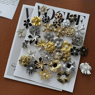 珍珠纽扣扣花朵装饰扣子高端精致时尚合金玫瑰皮大衣外套金属钮扣