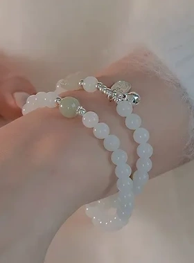 双层手链新中式仿福牌女手串手饰品国风和田玉vintage复古宫廷风