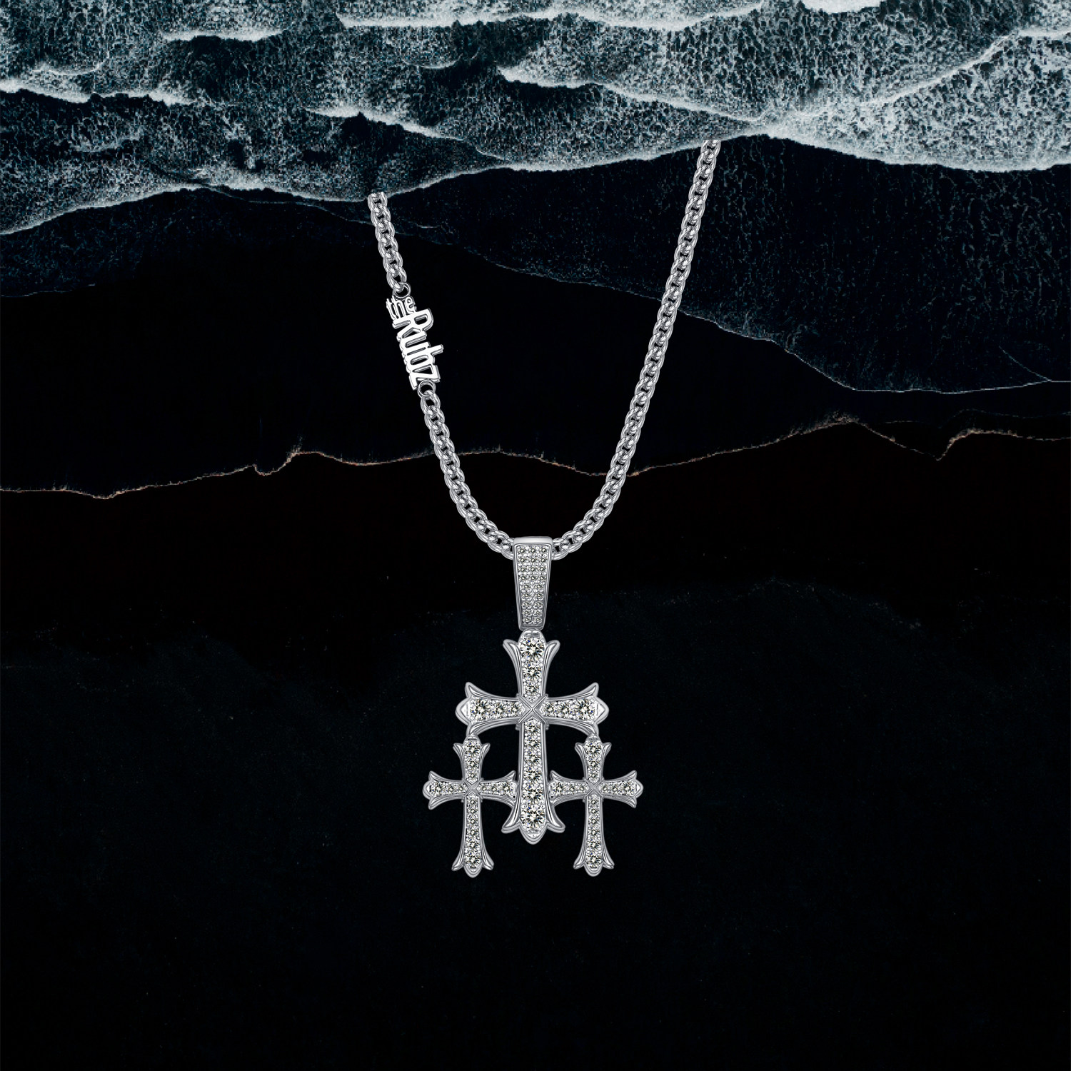 丹麦潮牌therubz三重十字架街头嘻哈潮流百搭情侣吊坠礼物项链