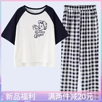 2019 đồ ngủ mới hè màu đỏ cotton mỏng sinh viên dịch vụ thời trang tại nhà nữ mùa hè có thể ra ngoài giải trí - Bộ Pajama bộ lụa mặc nhà