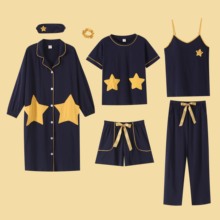 家居服女春秋可出门休闲 秋季 秋冬睡衣七件套装 女夏纯棉带胸垫长袖