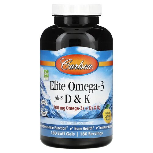 美国品牌Carlson Labs 挪威鱼油含DHA/EPA及维生素D3/K2 180粒