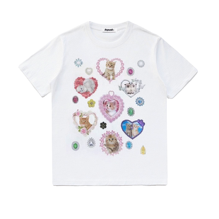 边伯贤同款somi家韩国hurjaboy狗狗猫咪钻石少女短袖T恤ins风