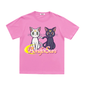 动漫猫情侣纯棉圆领短袖 BGPUSK 比各彪卡2023夏季 白粉T恤TEE