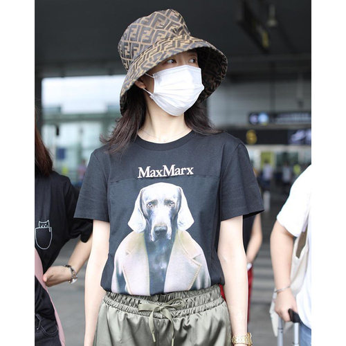 童瑶心居同款t恤2023明星同款衣服威玛猎犬狗头侦探短袖T恤