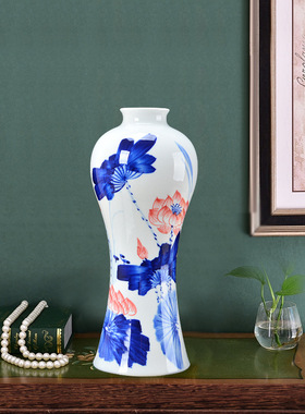 景德镇陶瓷器花瓶手绘青花瓷家居装饰品现代中式客厅创意插花摆件