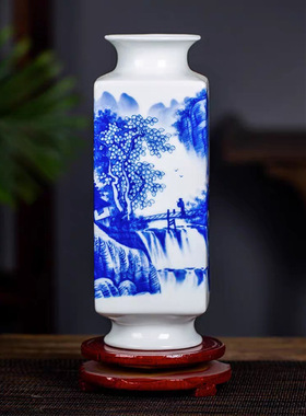 景德镇陶瓷器花瓶玄关摆件中式青花瓷插花花瓶家居客厅装饰工艺品