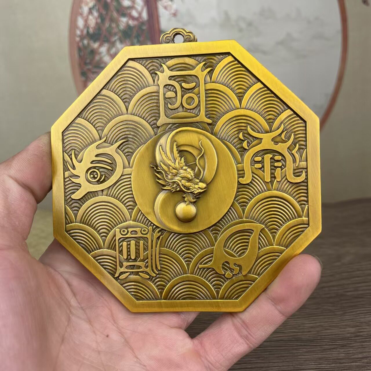 雨漸耳紫薇讳五岳真形图挂件铜镜黄铜家用龙头随身创意吊坠钥匙扣