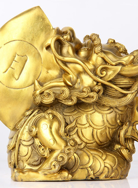 黄铜日月神兽摆件龙二子睚眦日月邪翅铜睚眦中式家居工艺品