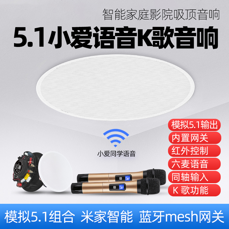 定制模拟5.1家庭影院K歌吸顶音响小爱同学智能语音控制家居系统