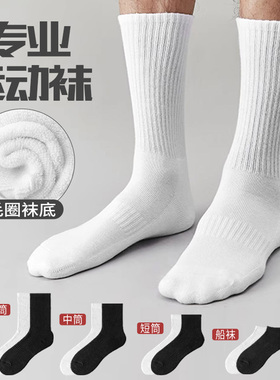白色男袜毛巾袜男士夏季纯色运动吸汗透气棉袜短袜情侣款中筒袜女