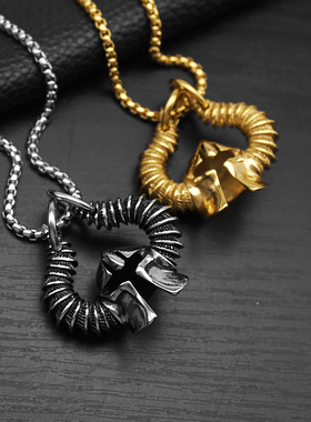 吊坠项链钢牛角维京人头盔男饰品