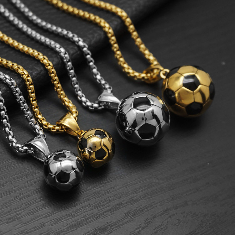 跨境欧美朋克嘻哈摇滚运动风实心足球项链潮男钛钢吊坠情侣挂件