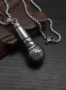 吊坠项链钛钢麦克风话筒男女饰品