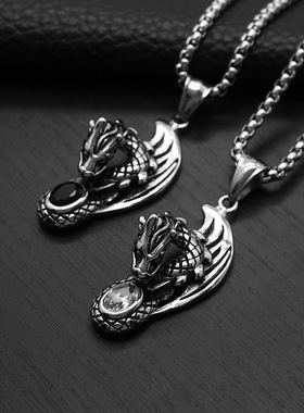 跨境项链钛钢男女欧美吊坠飞龙