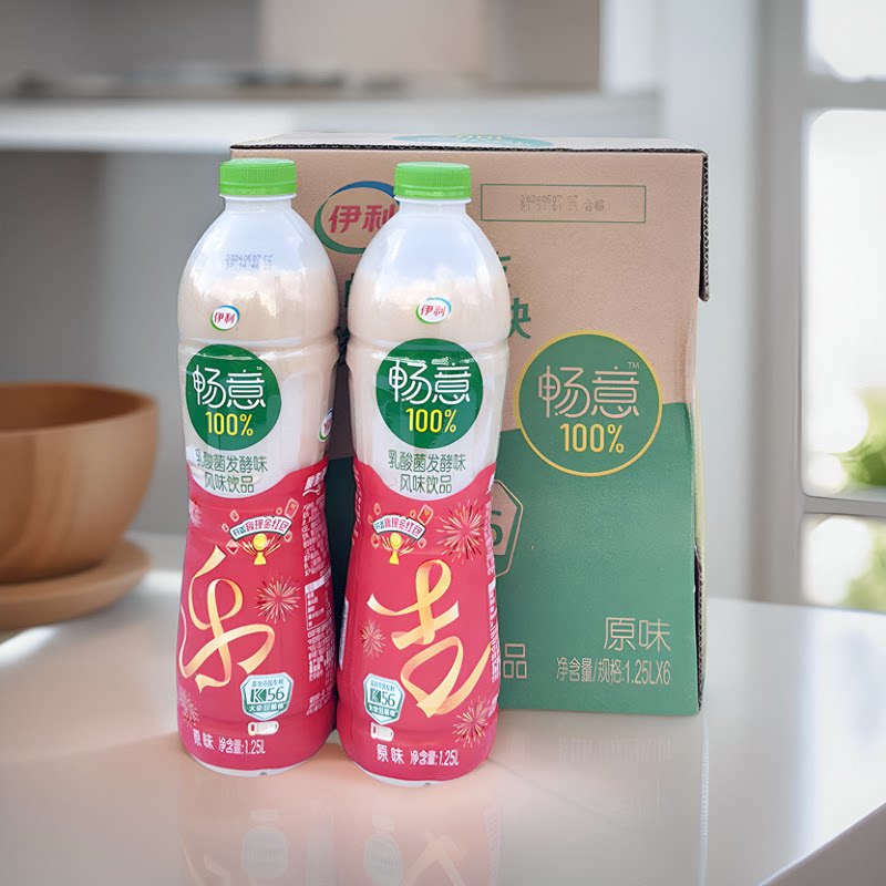 伊利畅意100%乳酸菌发酵0脂肪膳食纤维饮品原味1.25l/瓶火锅饮料