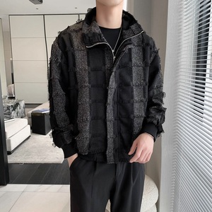 轻熟风格子拼接乞丐装拉链翻领修身夹克外套B297-7766-P115控158