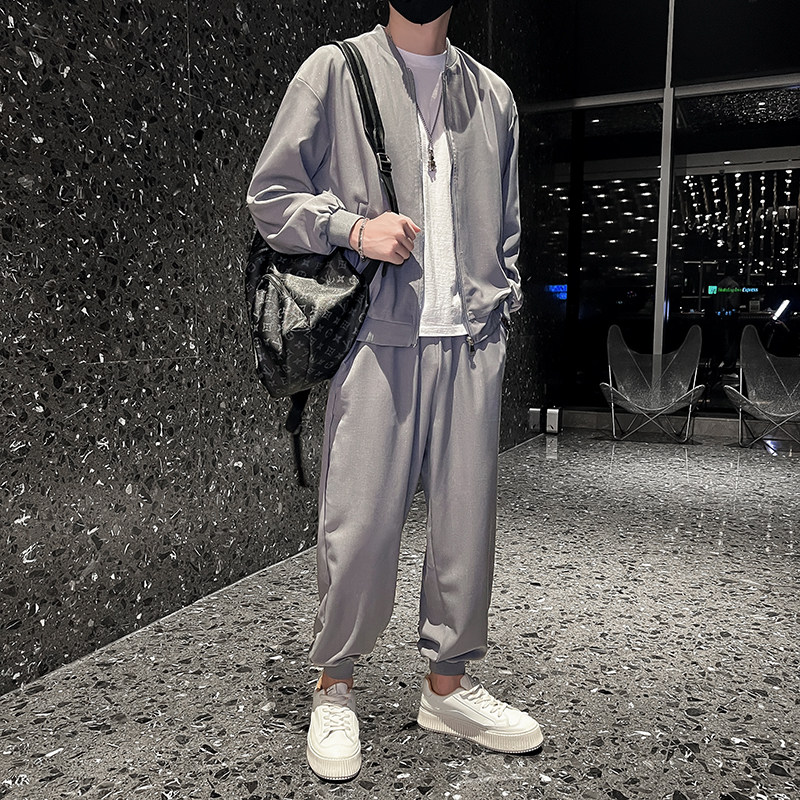 社会轻奢纯色亮丝棒球领痞帅套装潮男B297-7708-特P110控165,男装休闲套装,电商B297