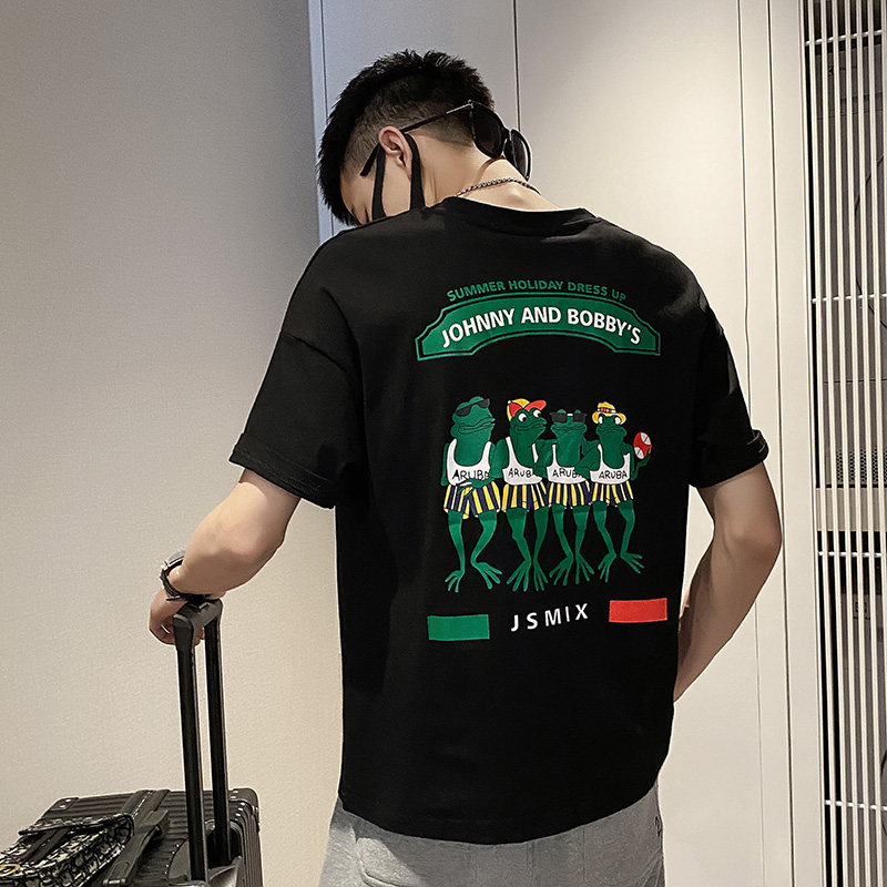 社会风后背青蛙印花宽松T恤上衣B297-158-P35控58图片