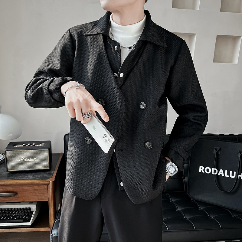 雅痞风纯色假两件宽松休闲双排扣夹克B297-1807-P125控168，男装夹克，电商B297