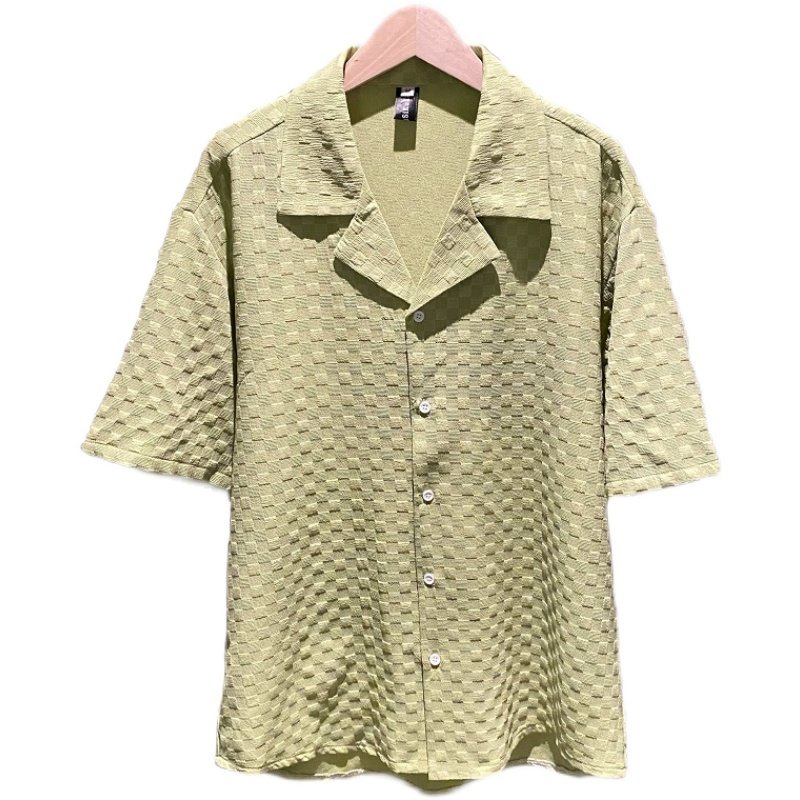 社会轻奢纯色古巴领棋盘格子宽松衬衫B297-2313-P55控88,男装衬衫,电商B297