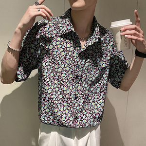 社会轻奢宽松休闲碎花夏季短袖花衬衫B297-7779-P58控78图片
