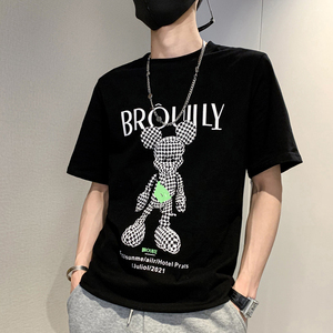 社会风纯色卡通印花圆领短袖T恤百搭B297-2103-P35控58图片