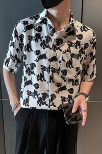 社会轻奢流行宽松休闲小狗尖领花衬衫B297-7783-P58控78图片