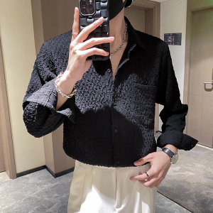 社会轻奢潮纯色高品质提花宽松蝙蝠袖衬衫潮牌B297-2311-P68控98图片