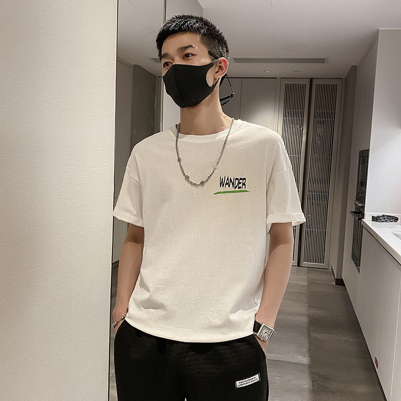 社会风纯色英文后背印花宽松T恤B297-156-P35控58图片