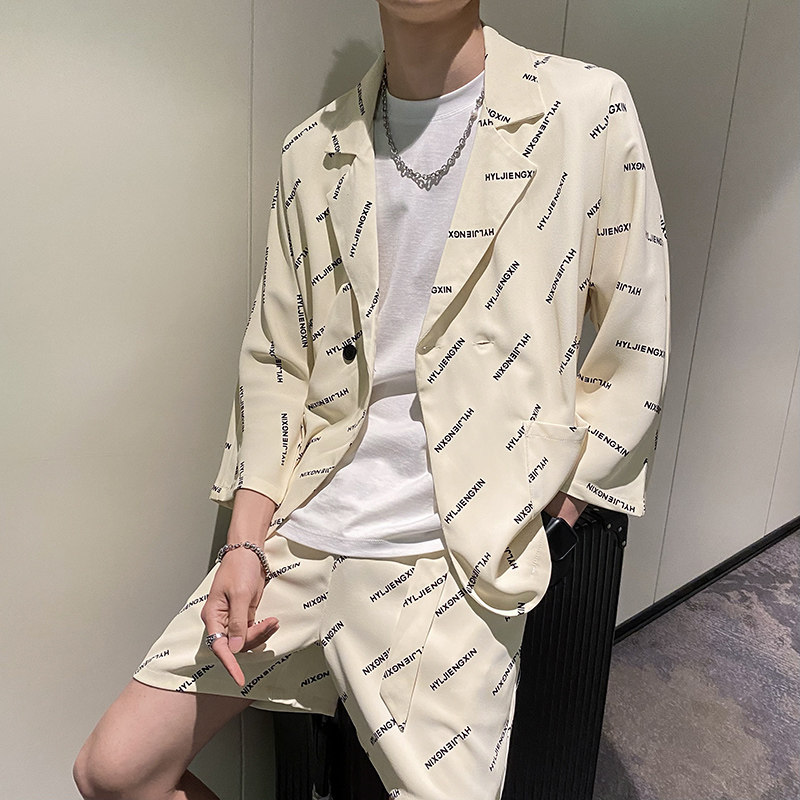 社会轻奢纯色短袖休闲字母两件套装B297-7776-特P100控158图片