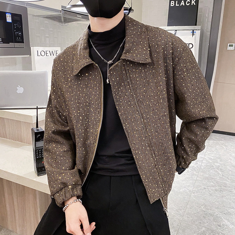 社会风人字尼亮片大翻领修身夹克B297-7762-P110控148,男装夹克,电商B297